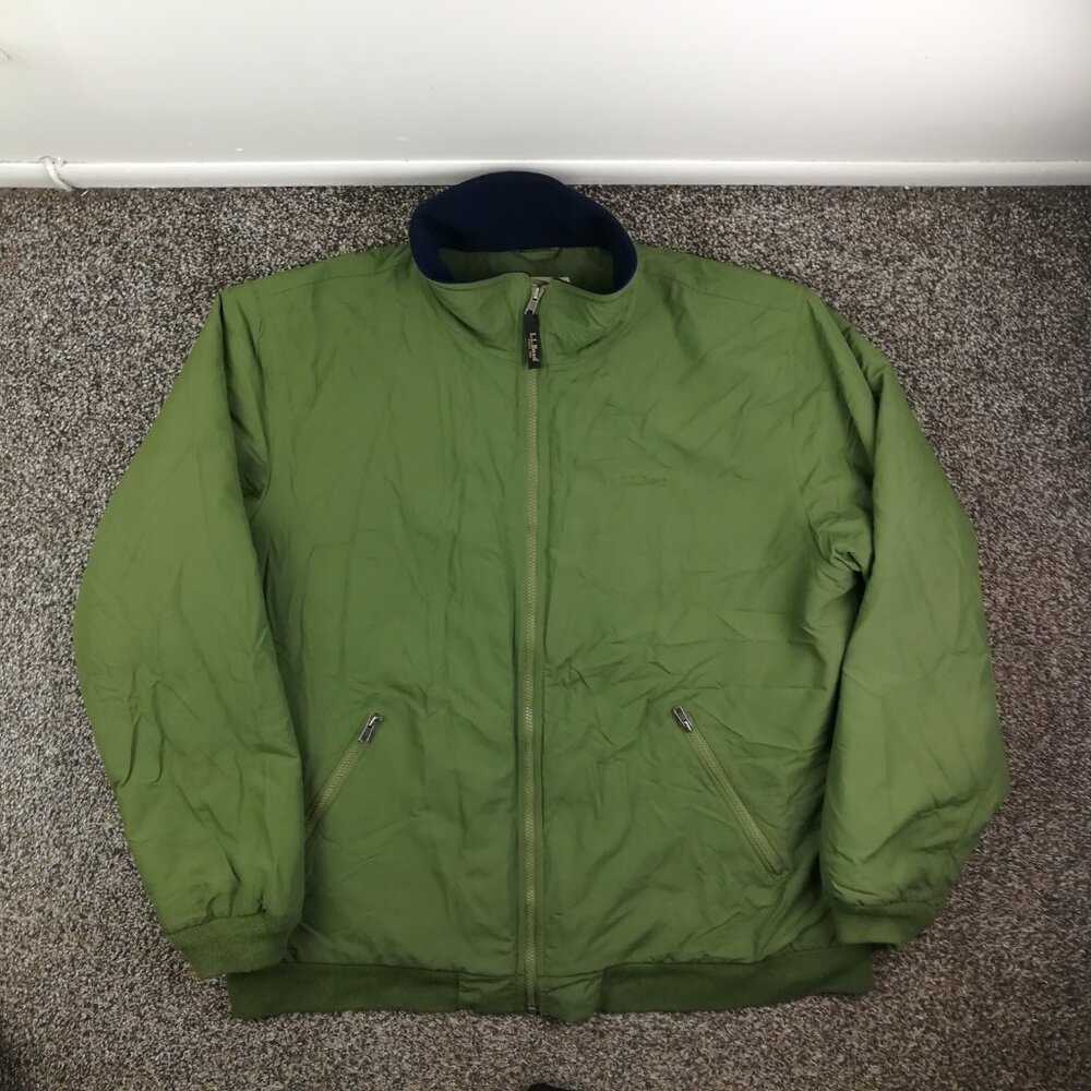 LL Bean Jacket Nylon Bomber Polartec Fleece Lined Full Zip Green Mens 2XLT